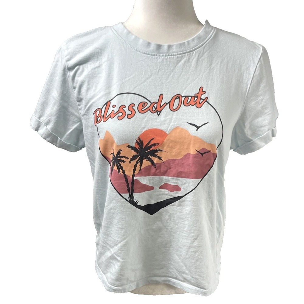 Blissed Out T Shirt Size M Messy‎ Buns Lazy Days Florida Hawaii Malibu Blue Top